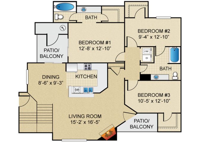 3 bedroom 2 bathroom floor plan at The Springs at Continental Ranch in Tucson, AZ